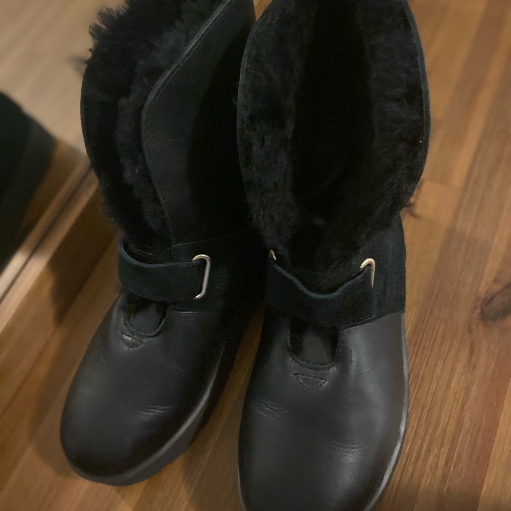Ugg Black Leather Winter Boots